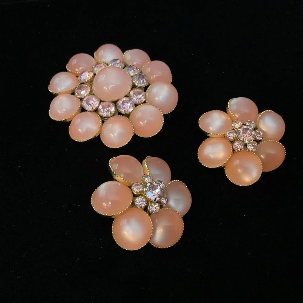 JUDY LEE Signed Pink Fem Moon Glow & Rhinestone Gold Tone 2